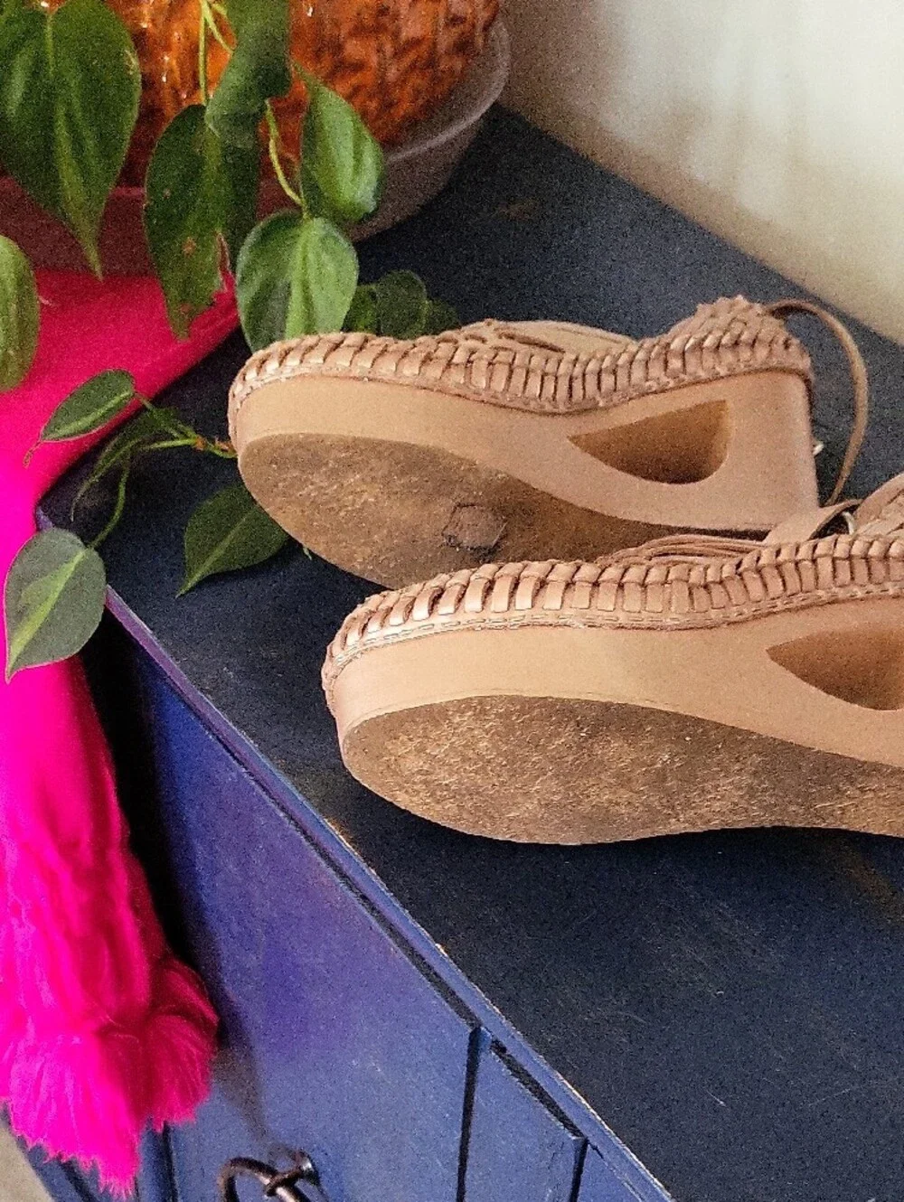 Free People Woven Metallic Rose Gold Slingback Mules